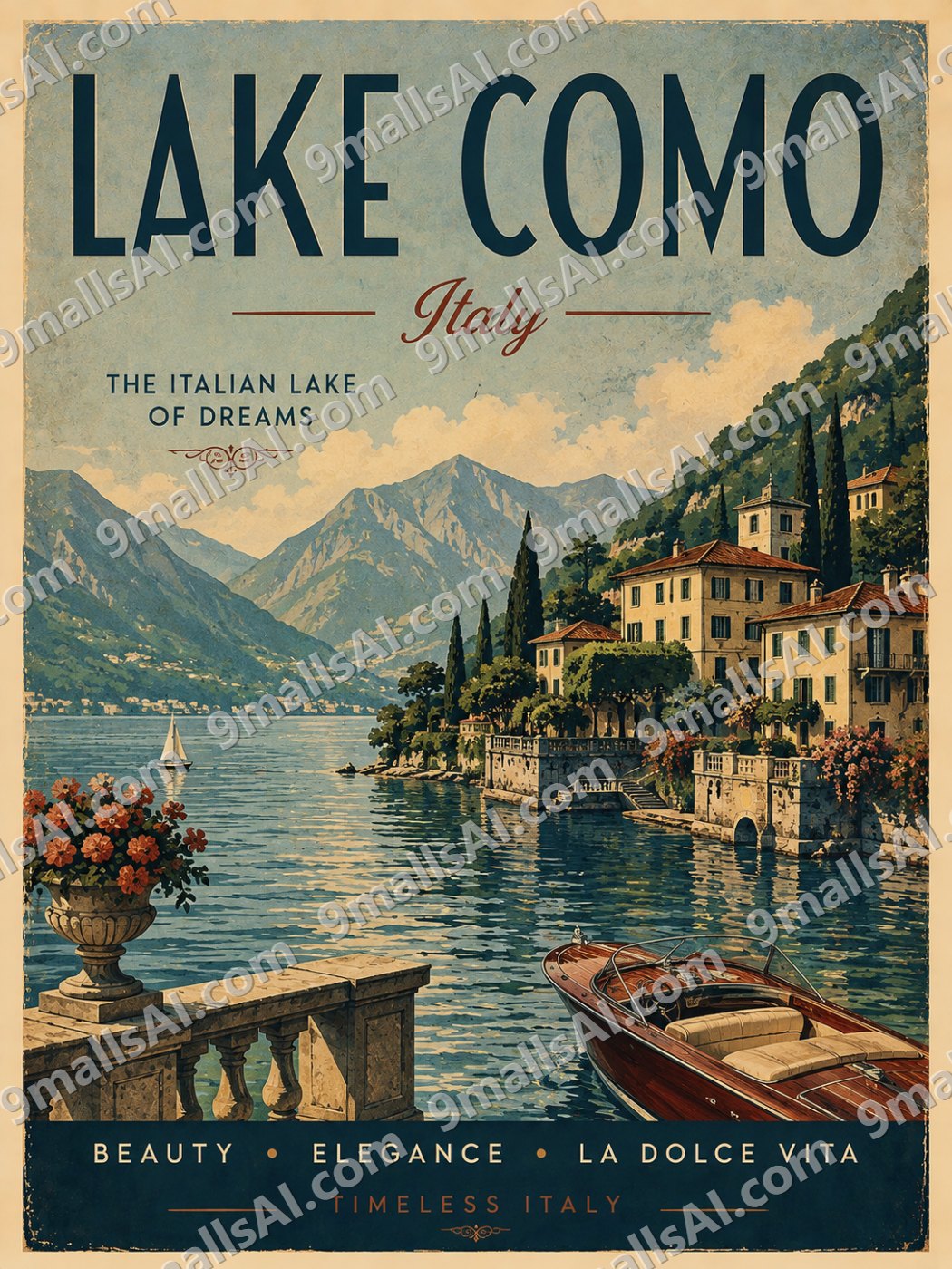 Vintage Lake Como Italy Travel Poster – Retro Italian Wall Art