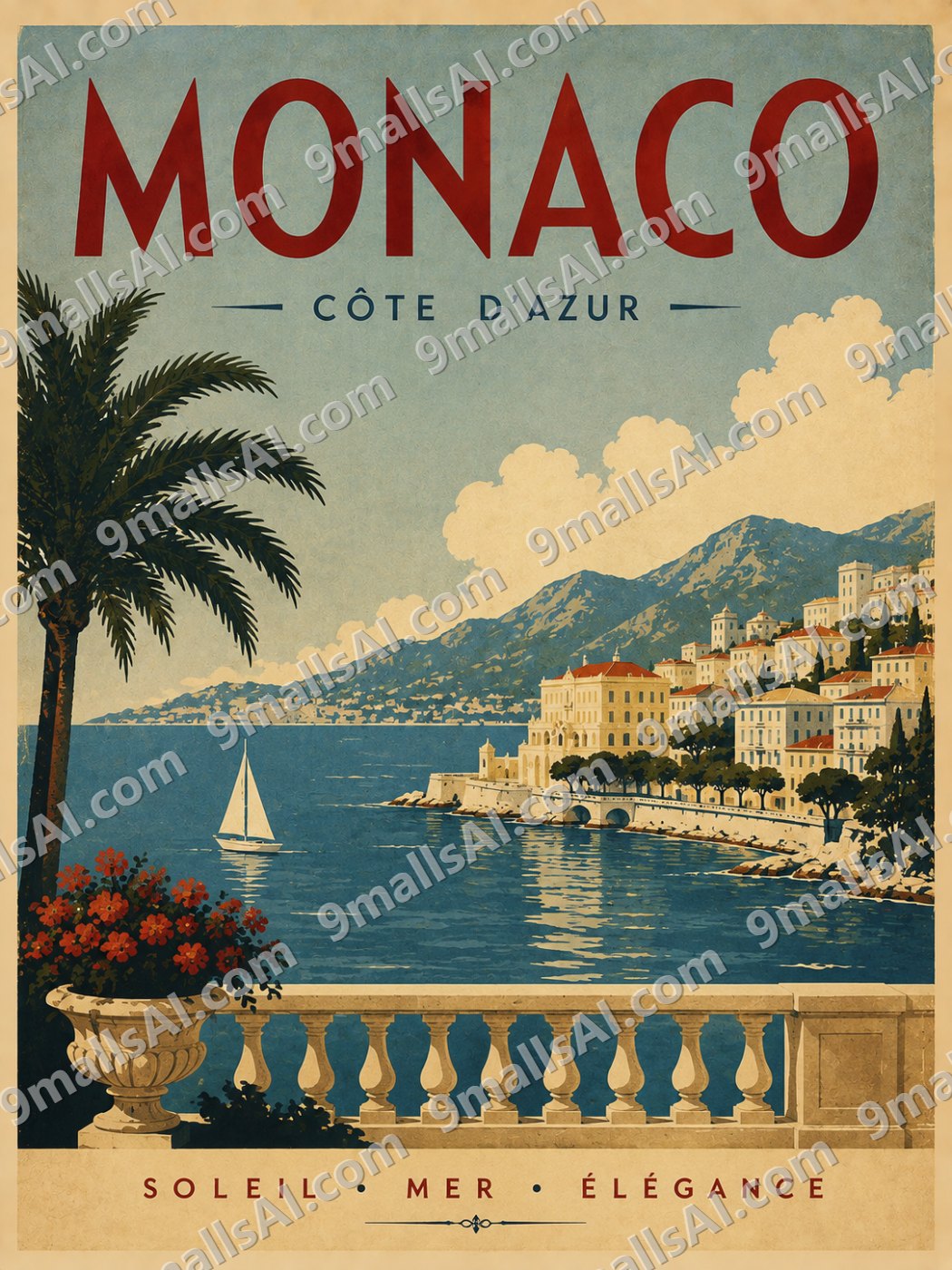 Vintage Monaco Travel Poster – Retro Côte d’Azur Wall Art