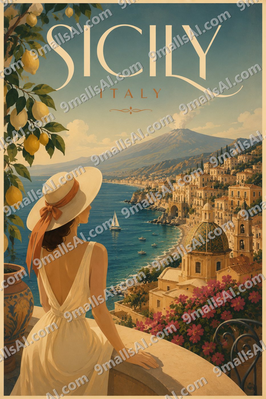 Vintage Sicily Italy Travel Poster – Retro Mediterranean Wall Art