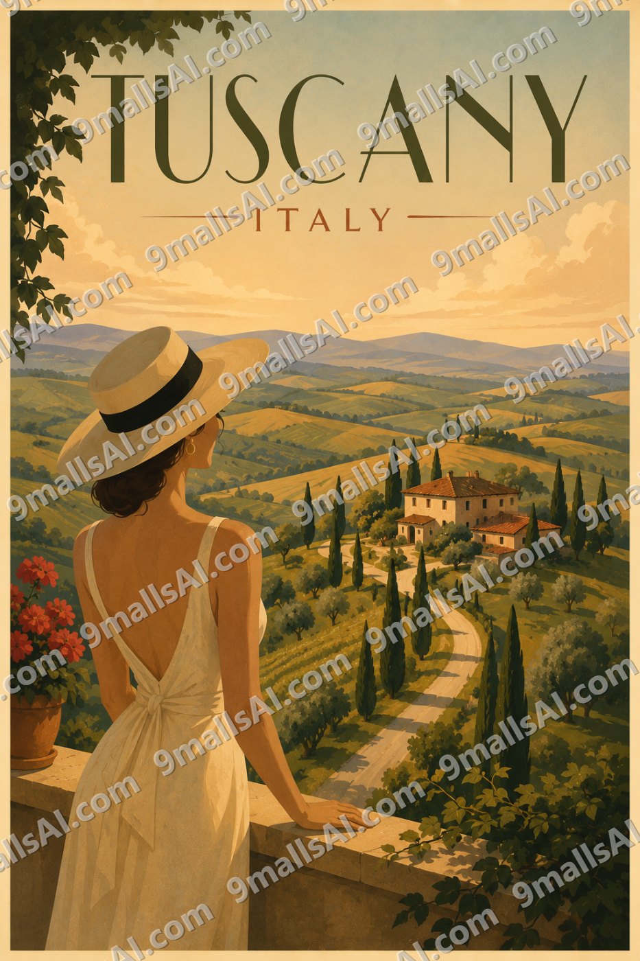 Vintage Tuscany Italy Travel Poster – Retro Italian Countryside Wall Art